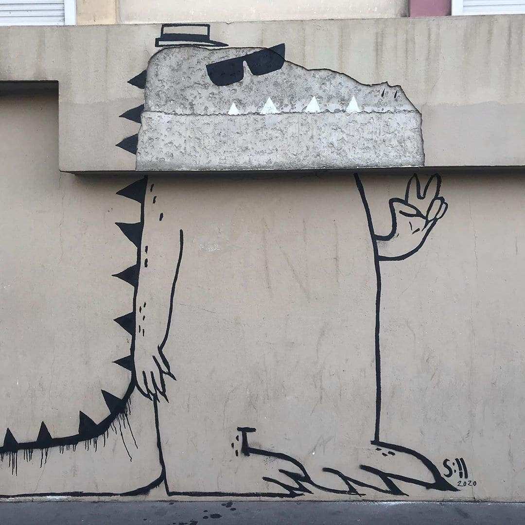 dinausaure rigolo street art